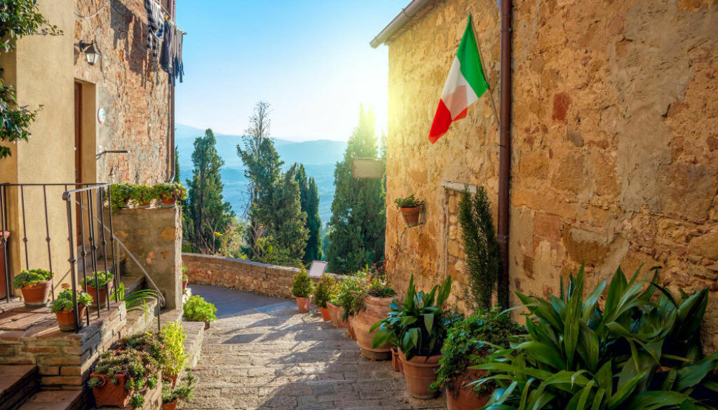 lovely Tuscan street in Pienza Italy