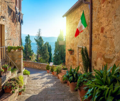 lovely Tuscan street in Pienza Italy